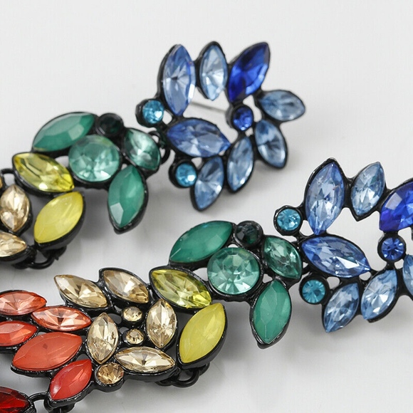 Rainbow Rhinestone Colorful Party Drop Earrings - Picture 5 of 8